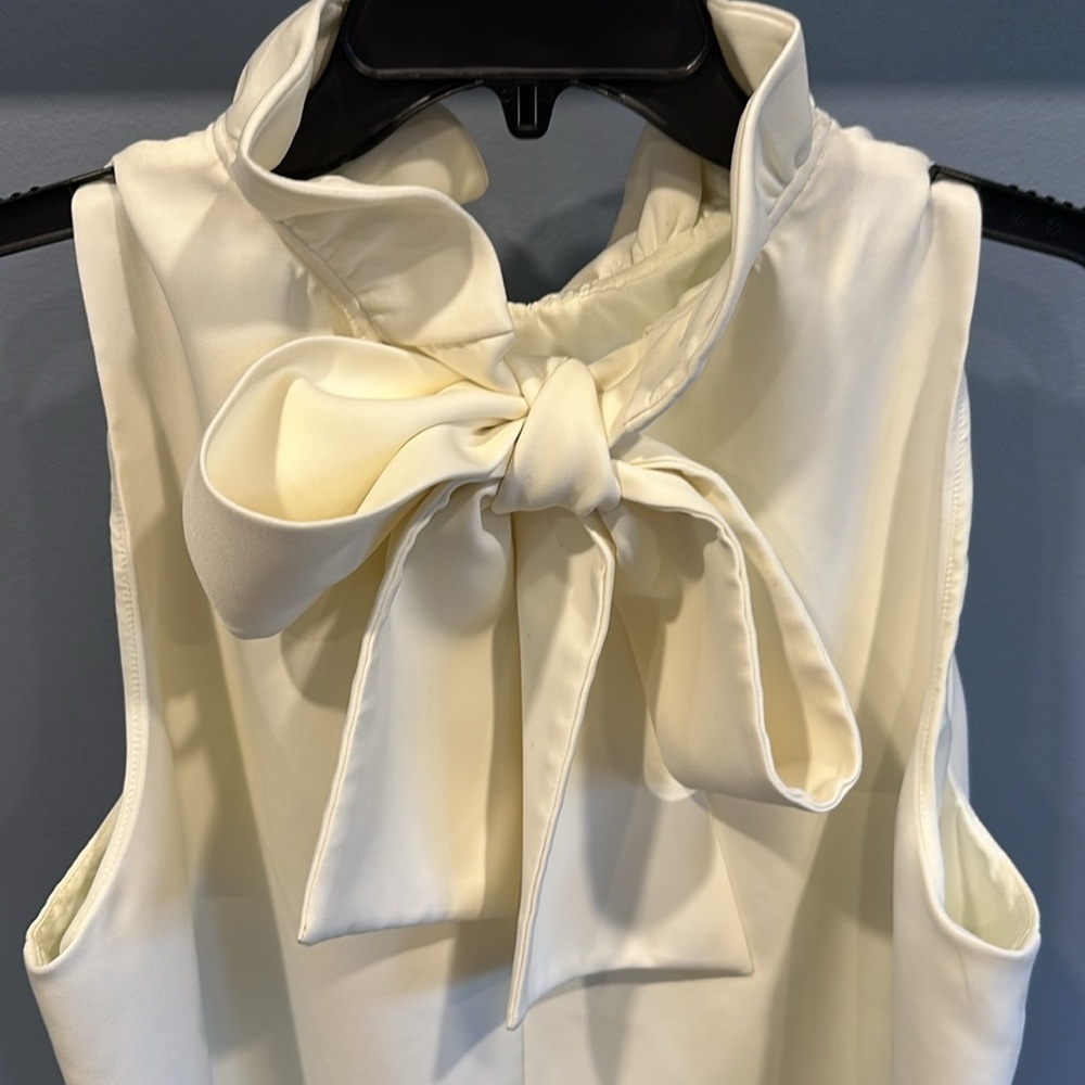Tuckernuck Mason top; ruffle collar and bow tie back swing top in ivory, sz XL - Picture 5 of 7